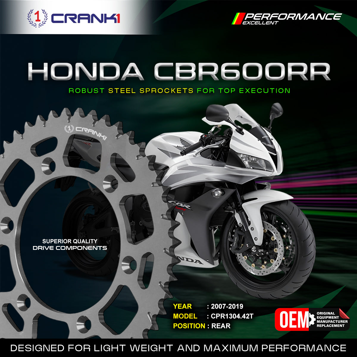 Sprocket For Honda CBR600RR (2007-2019) - Rear - CPR1304.42T