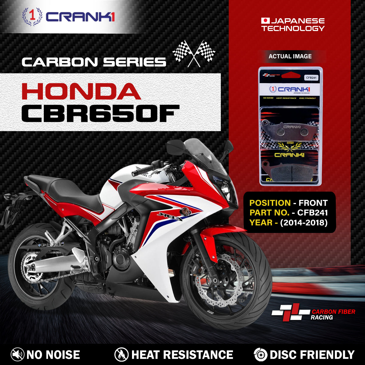 Carbon Brake Pads For Honda CBR650F (2014-2018) - Front - CFB241 - 2 Sets