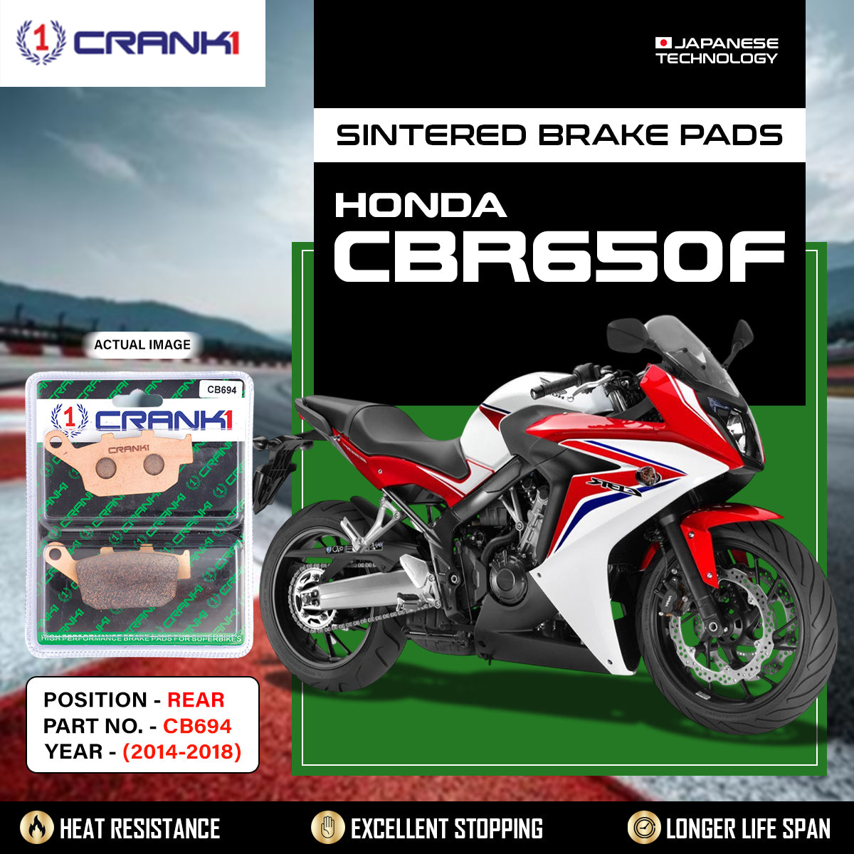 Sintered Brake Pads For Honda CBR650F (2014-2018) - Rear - CB694