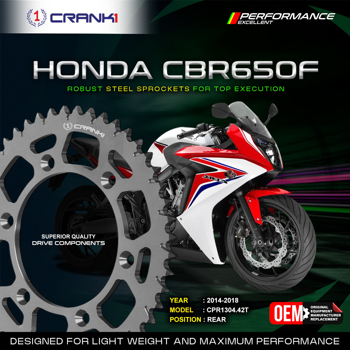 Sprocket For Honda CBR650F (2014-2018) - Rear - CPR1304.42T