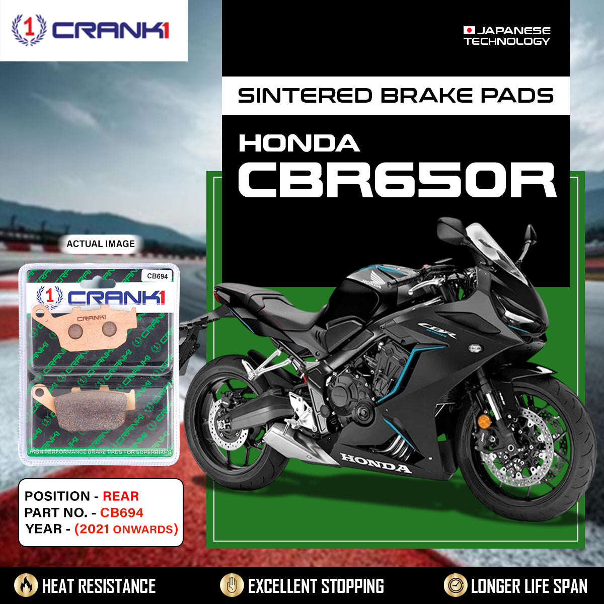 Sintered Brake Pads For Honda CBR650R (2021 Onwards) - Rear - CB694