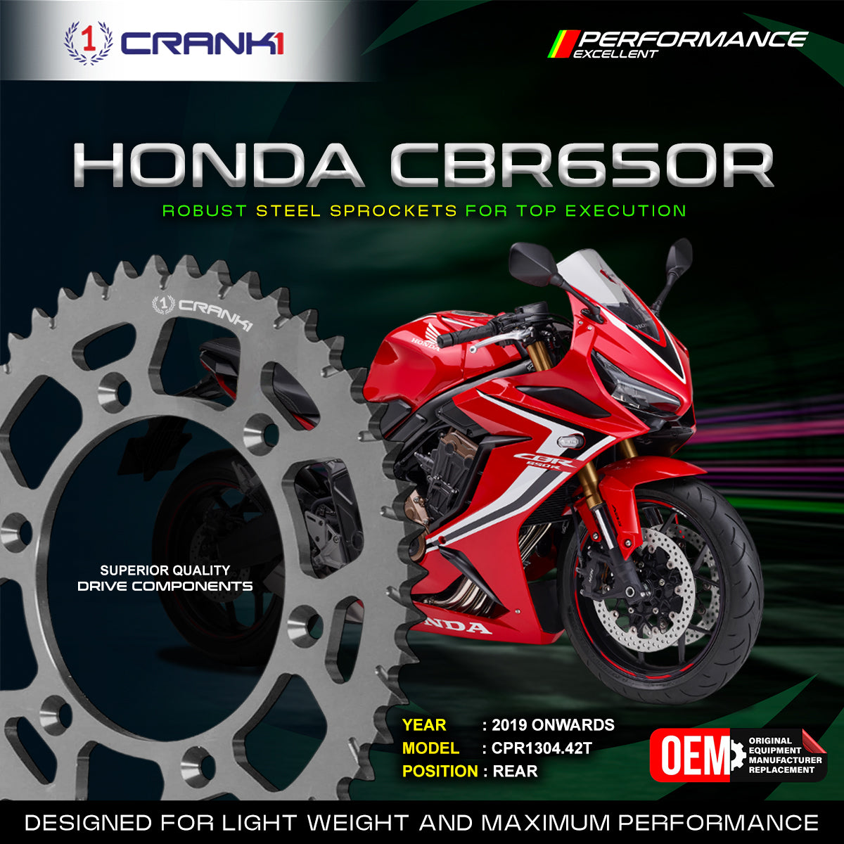 Sprocket For Honda CBR650R (2019 Onwards) - Rear - CPR1304.42T