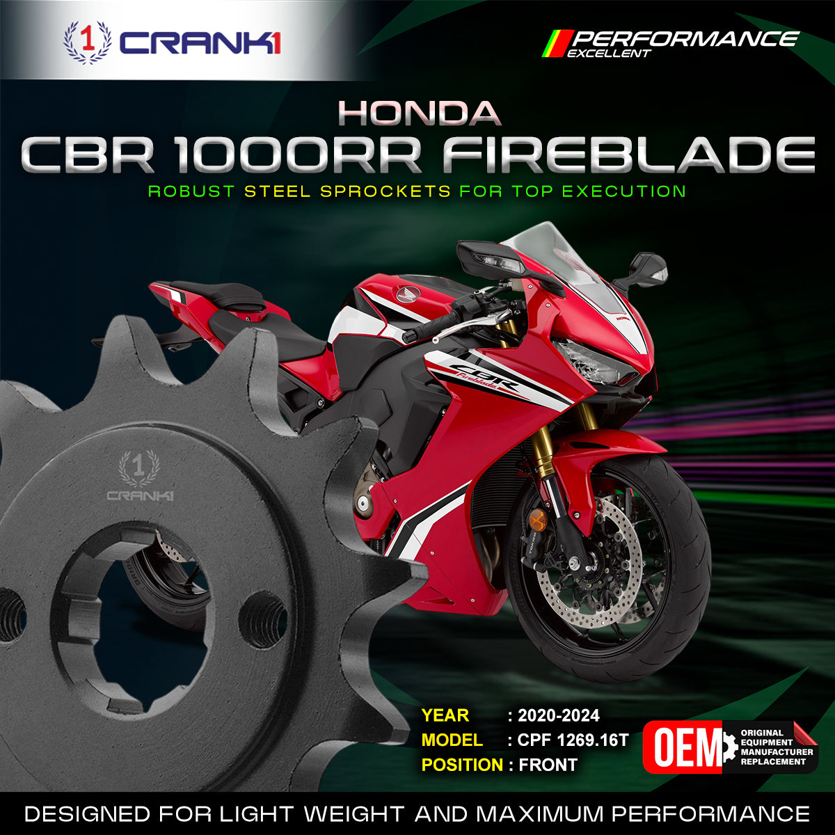 Sprocket For Honda CBR 1000RR Fireblade (2020-2024) - Front - CPF1269.16T