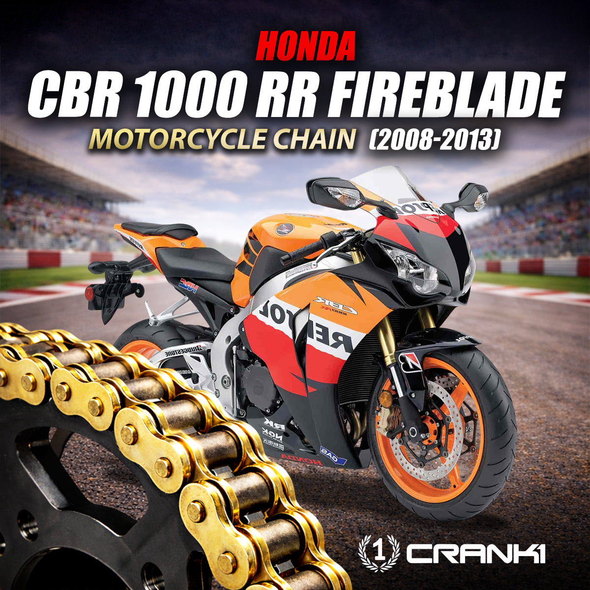 Chain For Honda CBR 1000RR Fireblade (2008-2013) - 530 Pitch x 118 Links Gold (ZVMX)