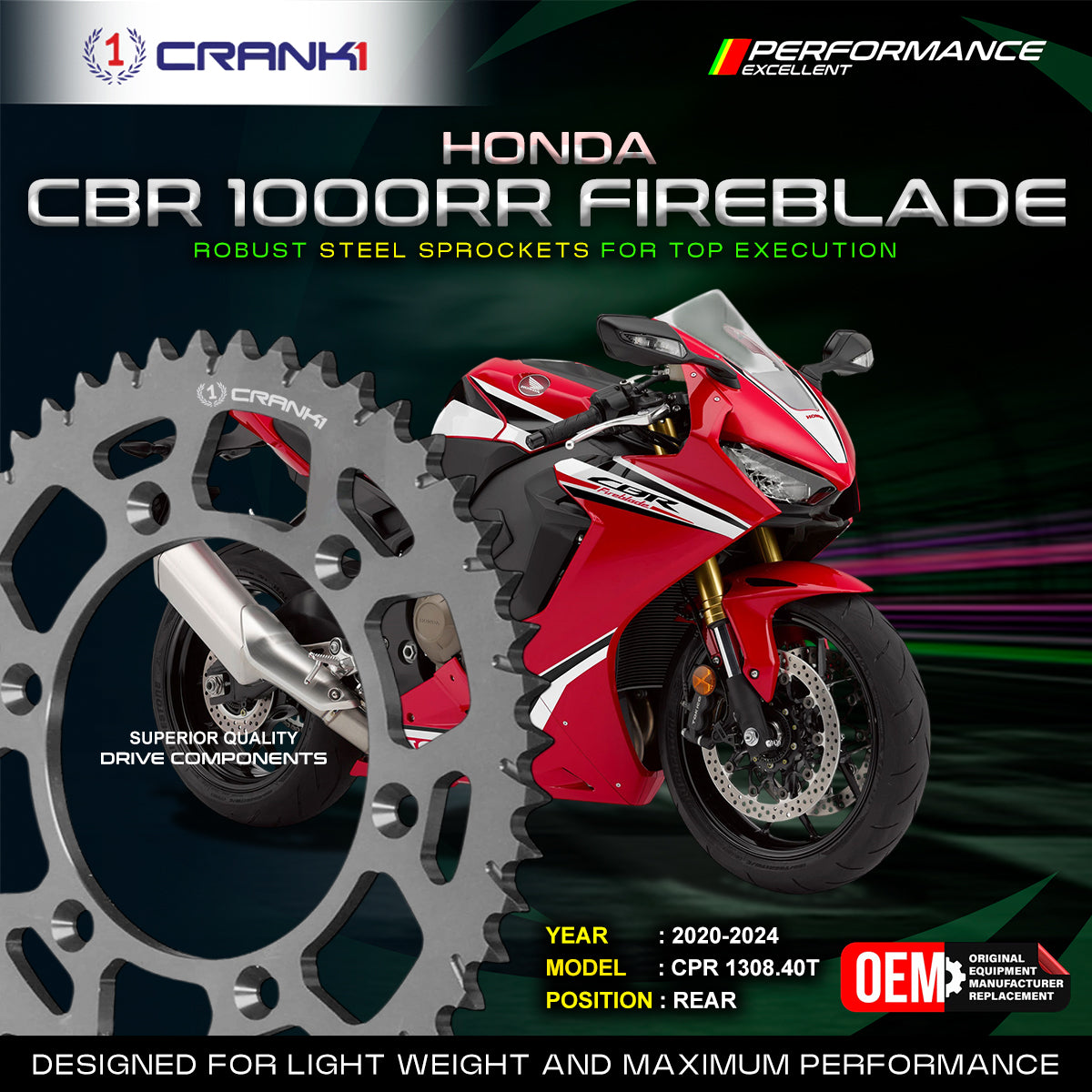 Sprocket For Honda CBR 1000RR Fireblade (2020-2024) - Rear - CPR1308.40T