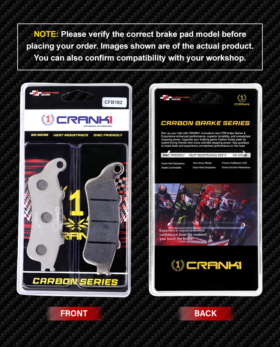 Carbon Brake Pads For Kawasaki Vulcan S (2015 Onwards) - Front - CFB182 - 1 Set