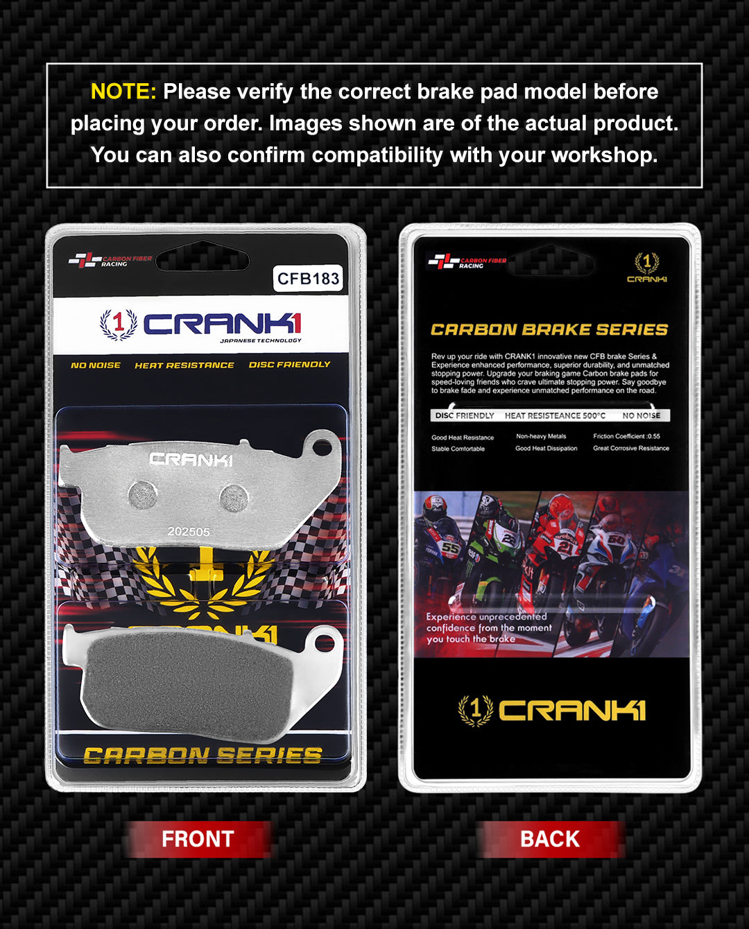 Carbon Brake Pads For Harley Davidson Sportster SuperLow (2011-2013) - Front - CFB183 - 1 Set