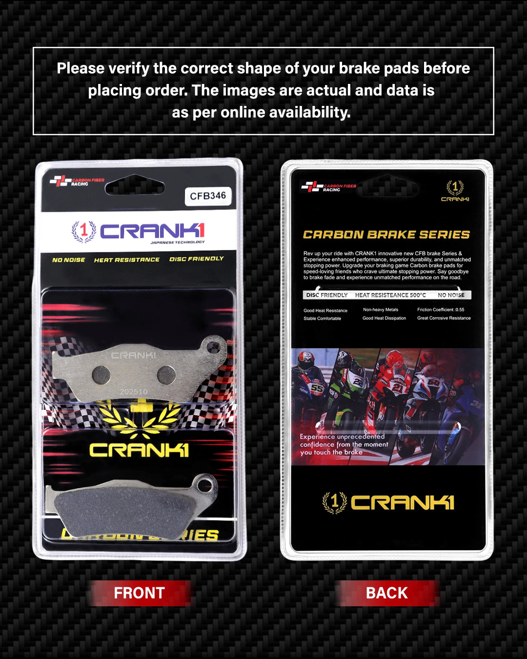 Carbon Brake Pads For Yamaha R15 V4 (2022-2023) - Front - CFB346 - 1 Set