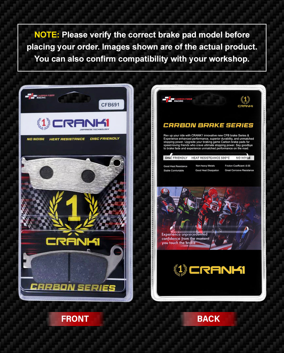 Carbon Brake Pads For Honda CB1000R (2018-2020) - Front - CFB691 - 1 Set
