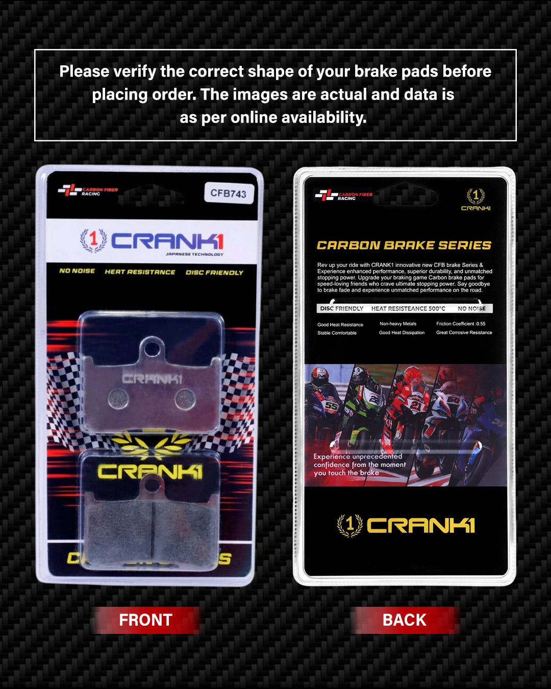 Carbon Brake Pads For Indian Chieftain Dark Horse (2018-2019) - Front - CFB743 - 2 Sets