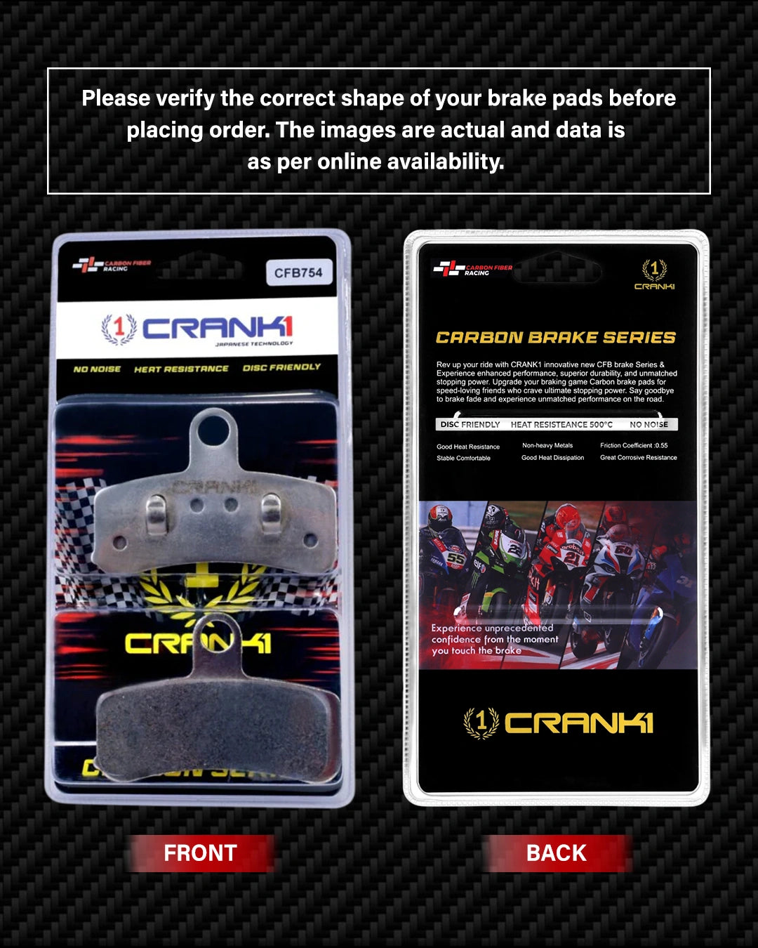 Carbon Brake Pads For Harley Davidson Dyna Street Bob (Upto 2018) - Front - CFB754