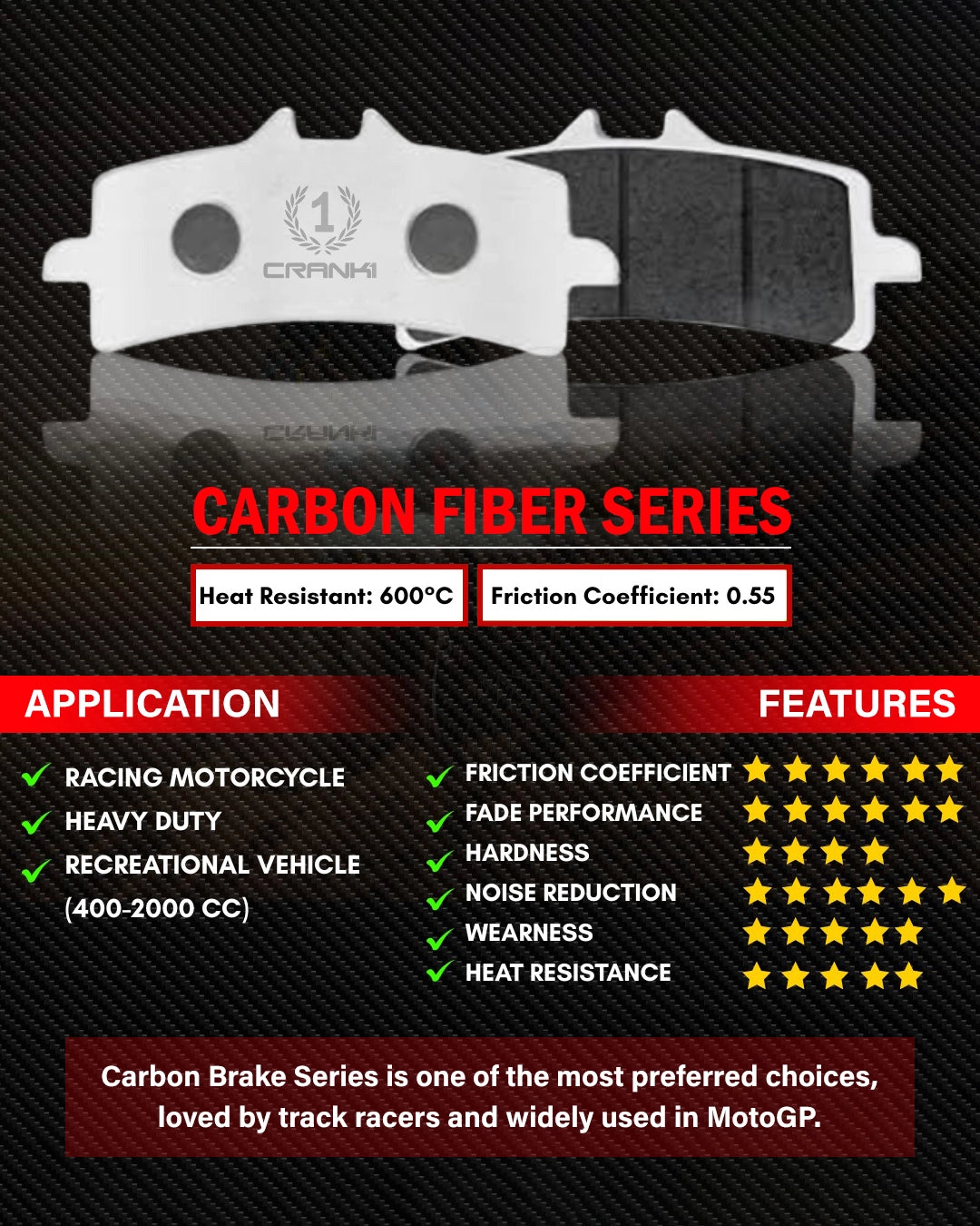 Carbon Brake Pads For Indian Chieftain / Dark Horse (2018-2019) - Front - CFB691