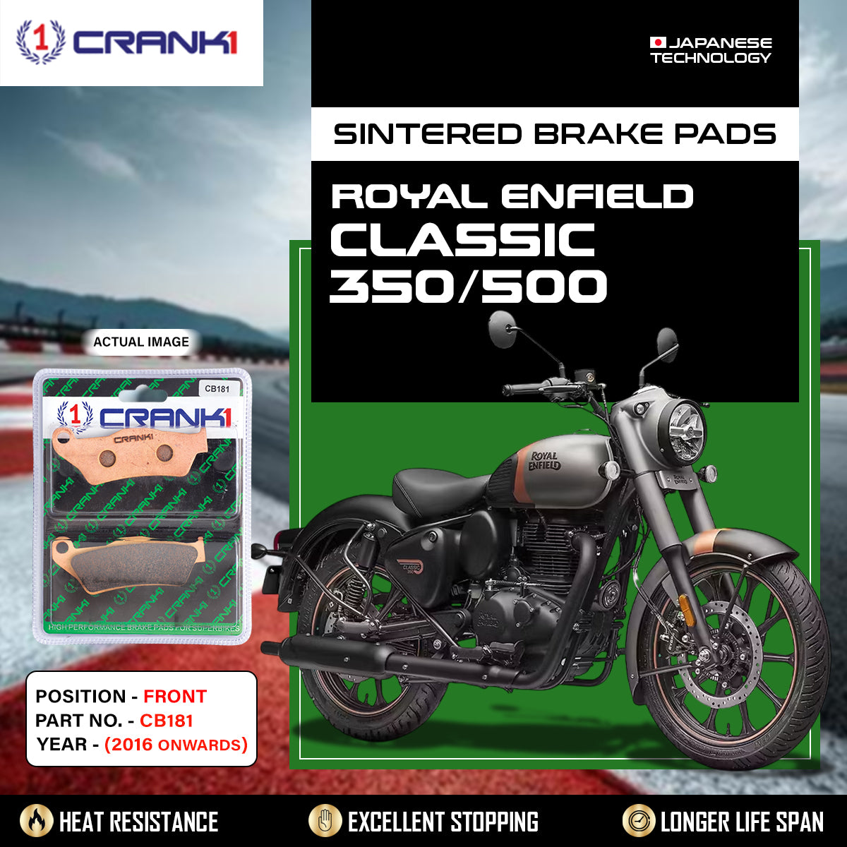 Sintered Brake Pads For Royal Enfield Classic 350/500 (2016 Onwards) - Front - CB181