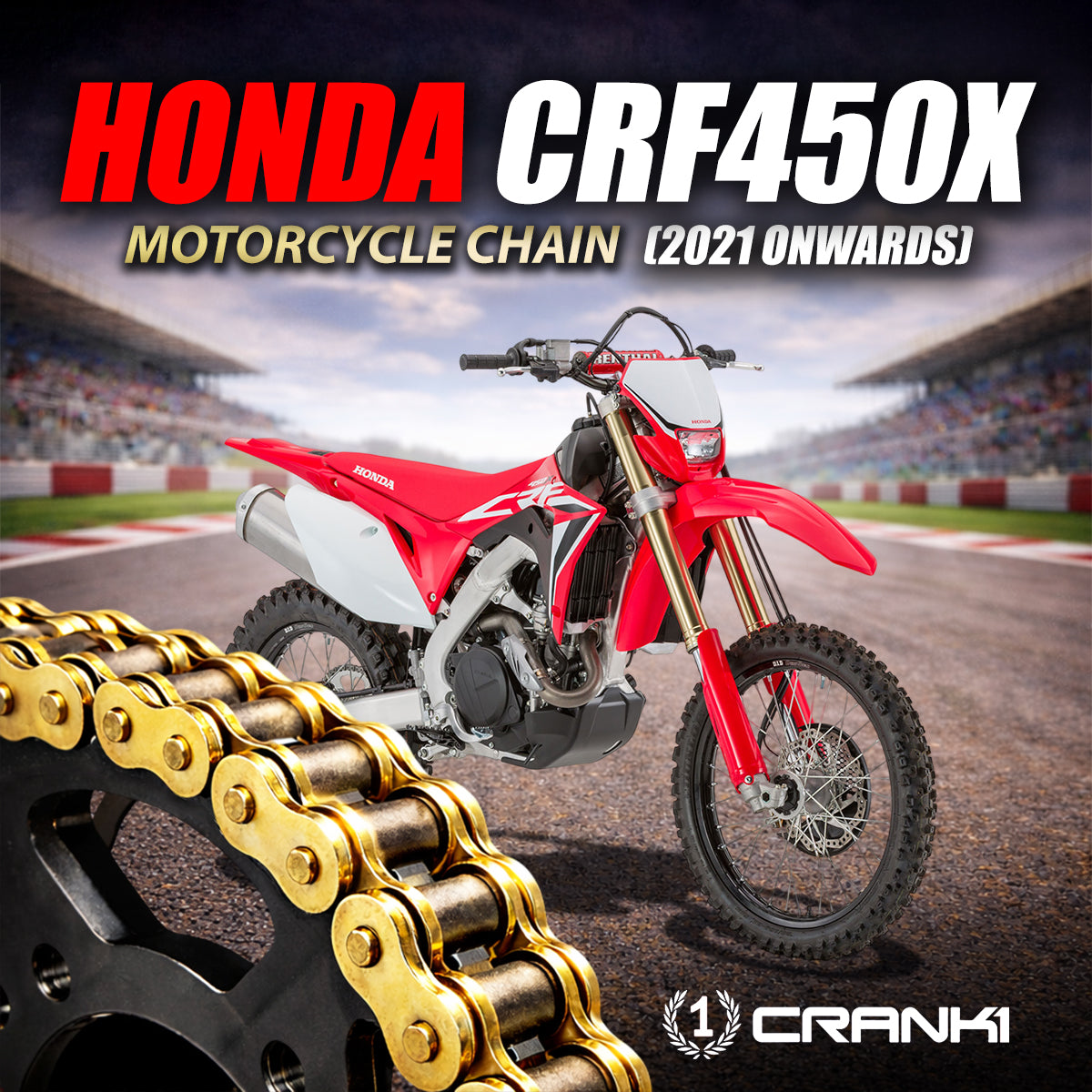 Chain For Honda CRF450X (2021 Onwards) - 520 Pitch x 114 Links Gold (ZVMX)