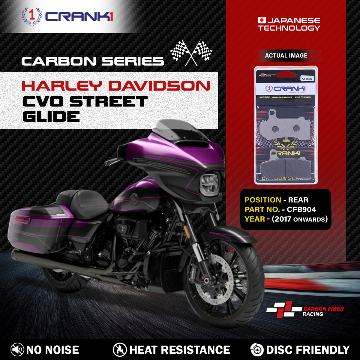 Carbon Brake Pads For Harley Davidson CVO Street Glide (2017 Onwards) - Rear - CFB904