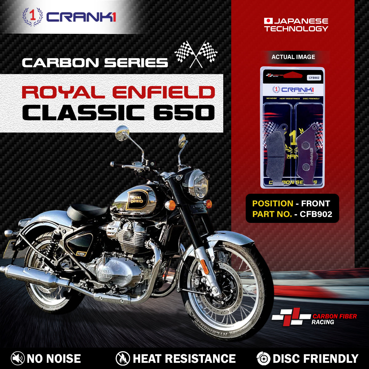 Carbon Brake Pads For Royal Enfield Classic 650 - Front - CFB902