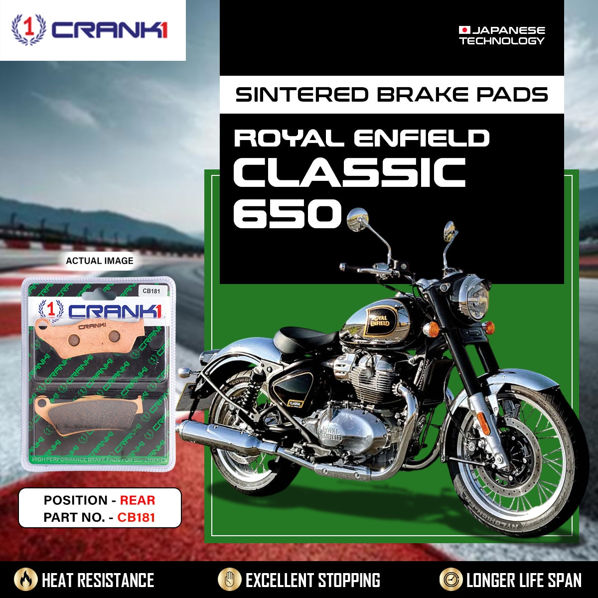 Sintered Brake Pads For Royal Enfield Classic 650 - Rear - CB181