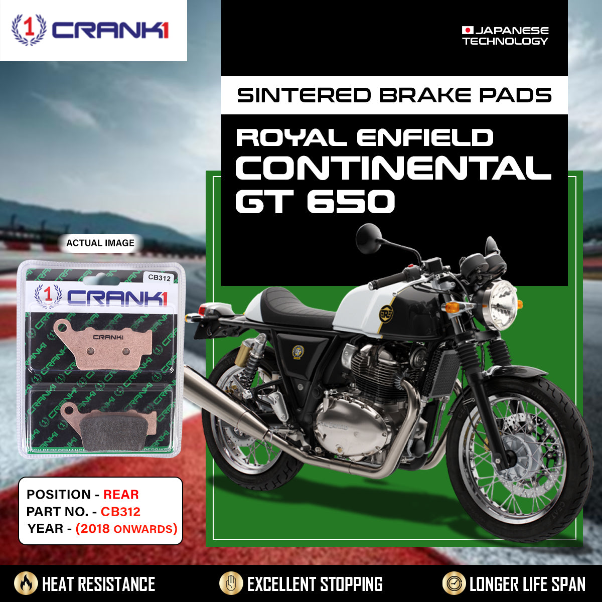 Sintered Brake Pads For Royal Enfield Continental GT 650 (2018 Onwards) - Rear - CB312