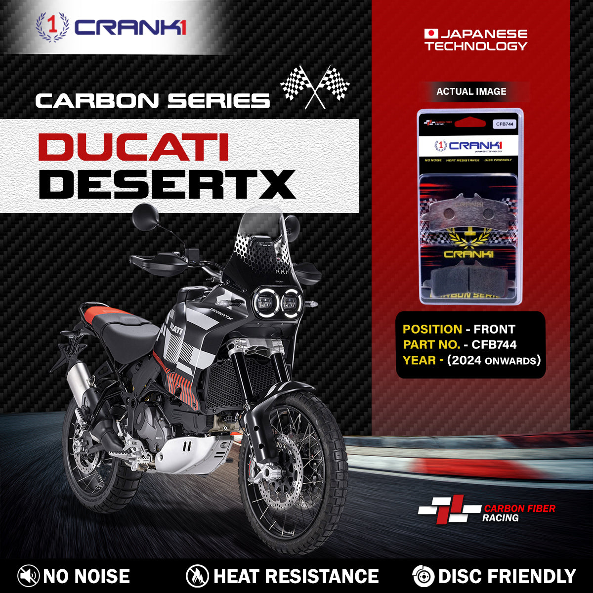 Carbon Brake Pads For Ducati DesertX (2024 Onwards) - Front - CFB744 - 1 Set