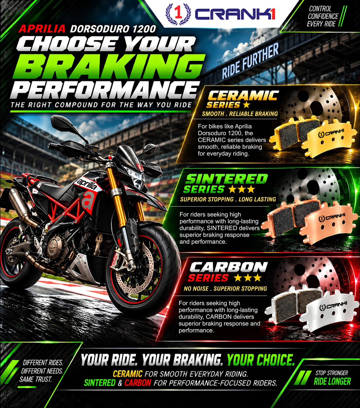 Ceramic Brake Pads For Aprilia Dorsoduro 1200 (2011 Onwards) - Rear - CRM359 - 1 Set | Smooth Braking | Heat Resistant | Long Life | Disc Friendly
