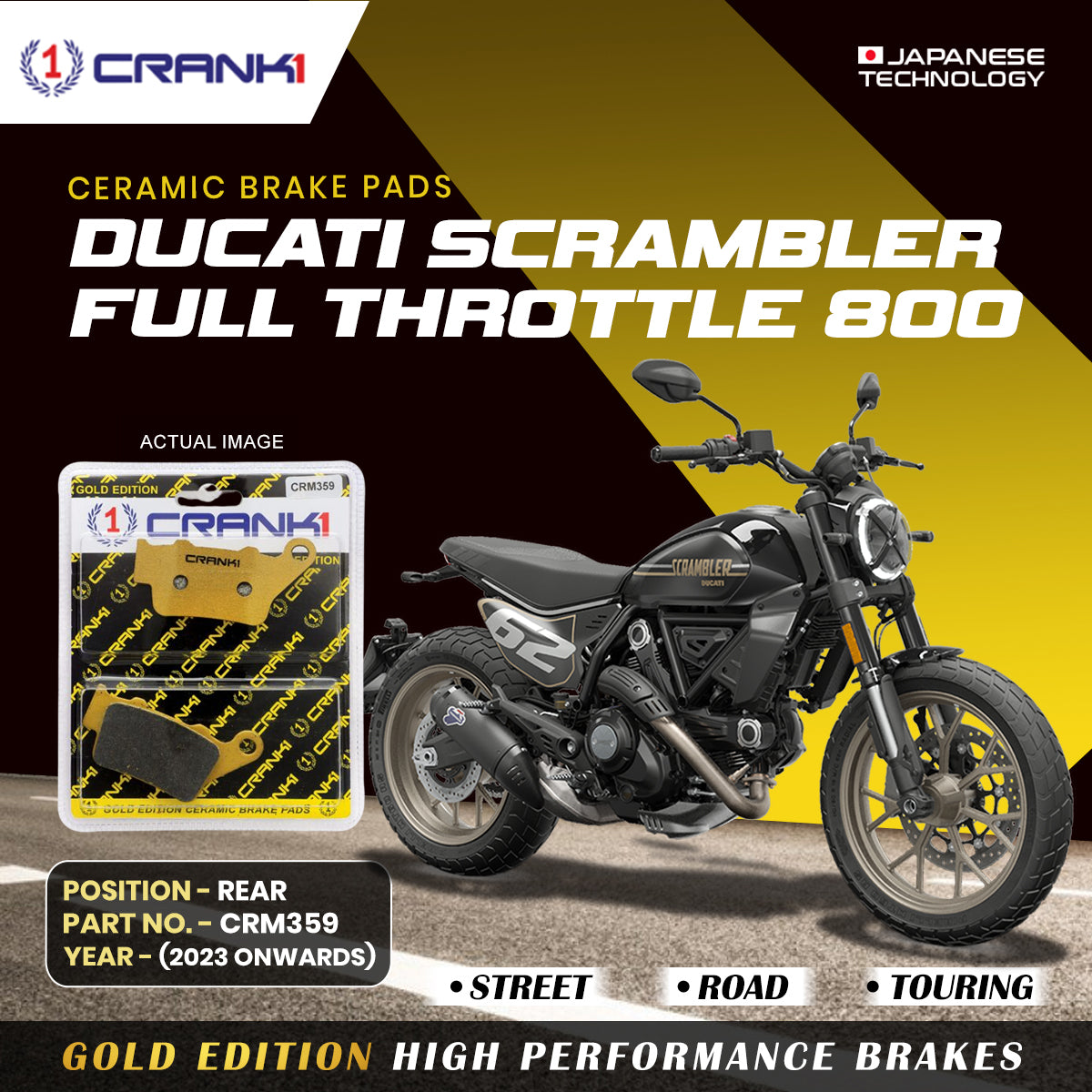 Ceramic Brake Pads For Ducati Scrambler Full Throttle 800 (2023 Onwards) - Rear - CRM359 - 1 Set