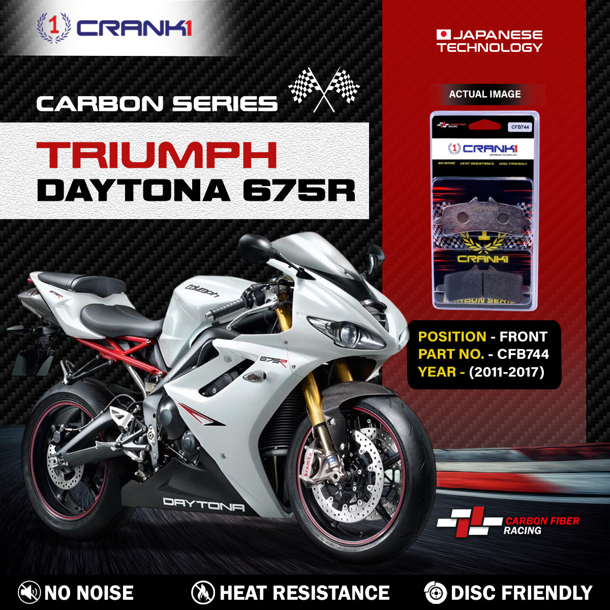 Carbon Brake Pads For Triumph Daytona 675R (2011-2017) - Front - CFB744 - 2 Sets