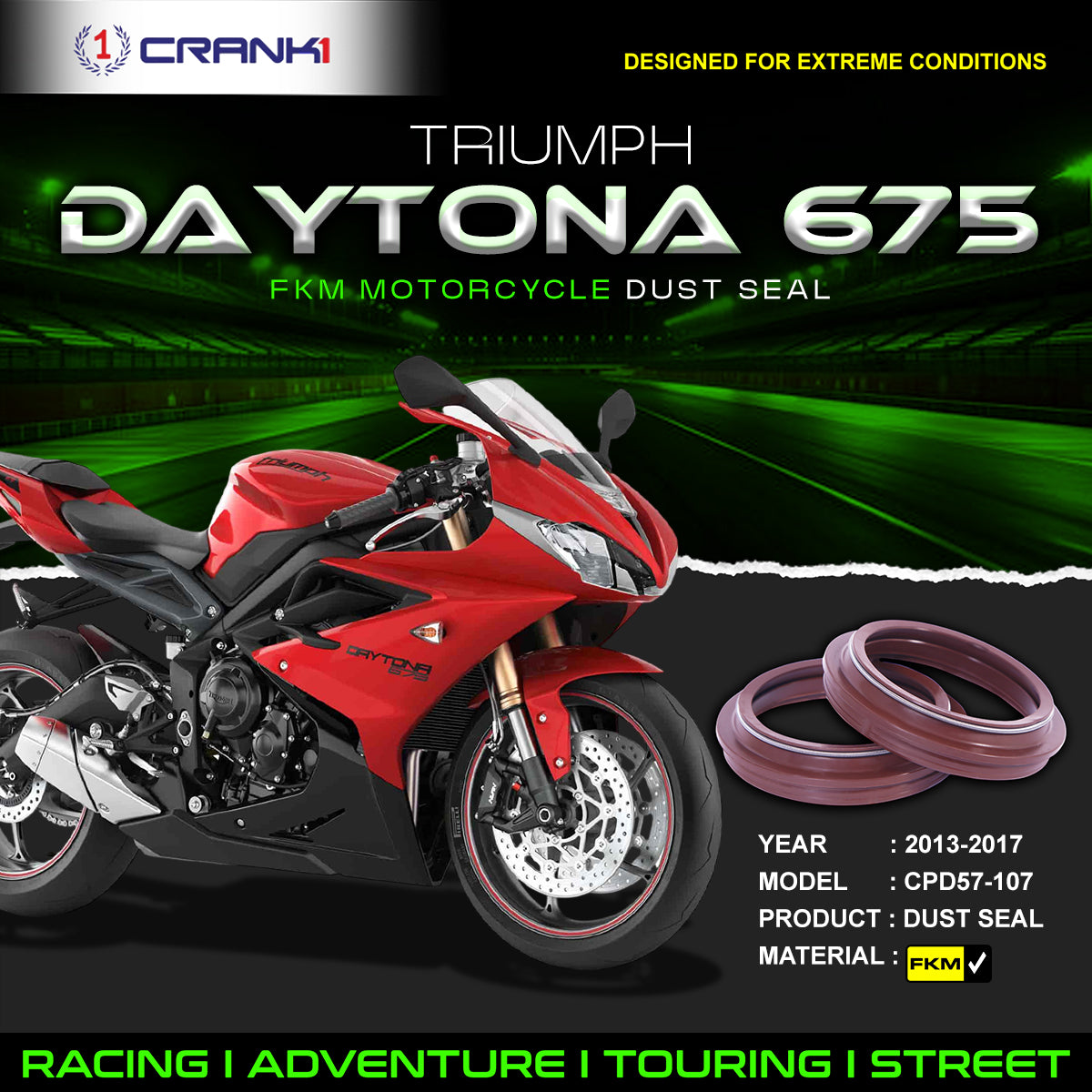 Fork Dust Seals Pair For Triumph Daytona 675 (2013-2017) - CPD57-107