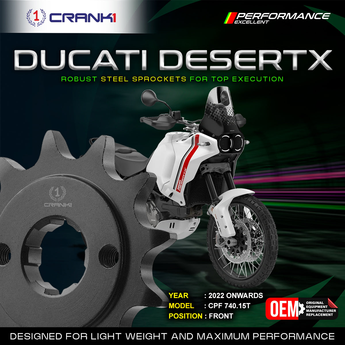 Sprocket For Ducati DesertX (2022 Onwards) - Front - CPF740.15T