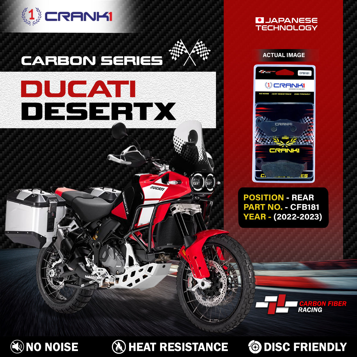 Carbon Brake Pads For Ducati DesertX (2022-2023) - Rear - CFB181