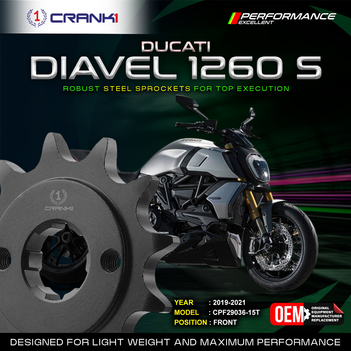 Sprocket For Ducati Diavel 1260 S (2019-2021) - Front - CPF29036-15T