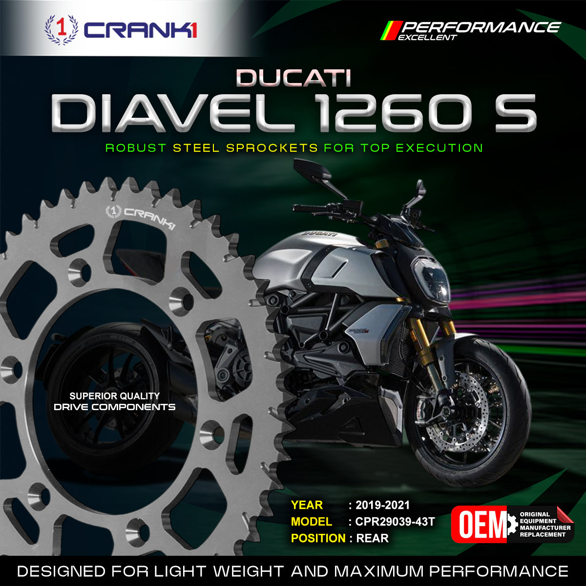 Sprocket For Ducati Diavel 1260 S (2019-2021) - Rear - CPR29039-43T