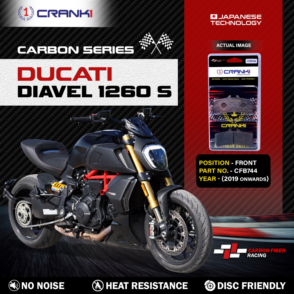 Carbon Brake Pads For Ducati Diavel 1260 S (2019 Onwards) - Front - CFB744 - 2 Sets