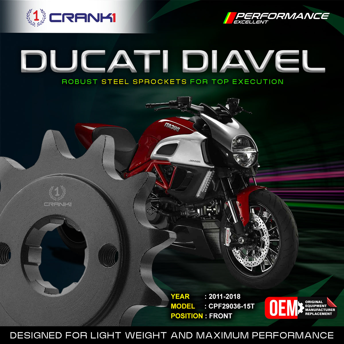 Sprocket For Ducati Diavel (2011-2018) - Front - CPF29036-15T