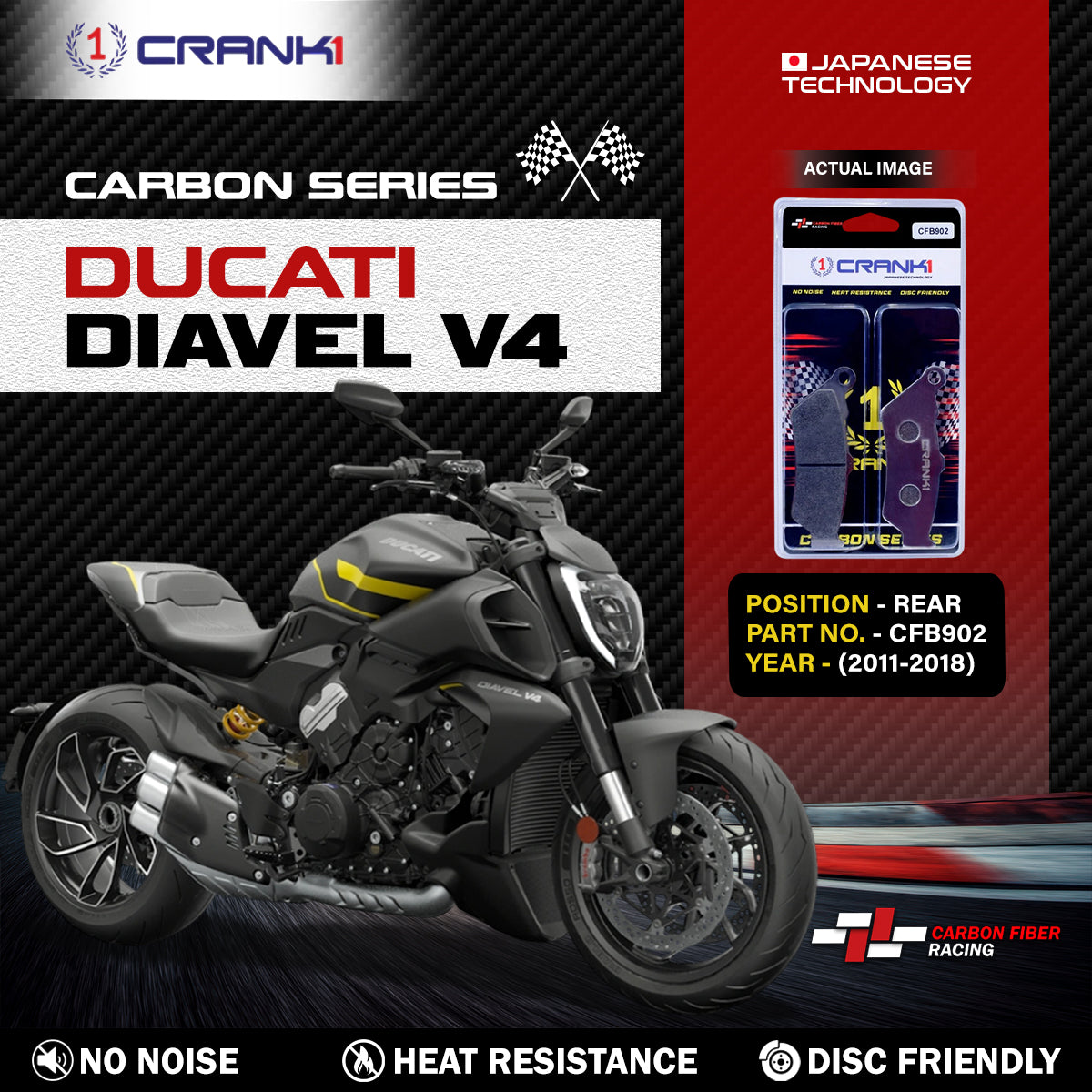 Carbon Brake Pads For Ducati Diavel V4 (2011-2018) - Rear - CFB902