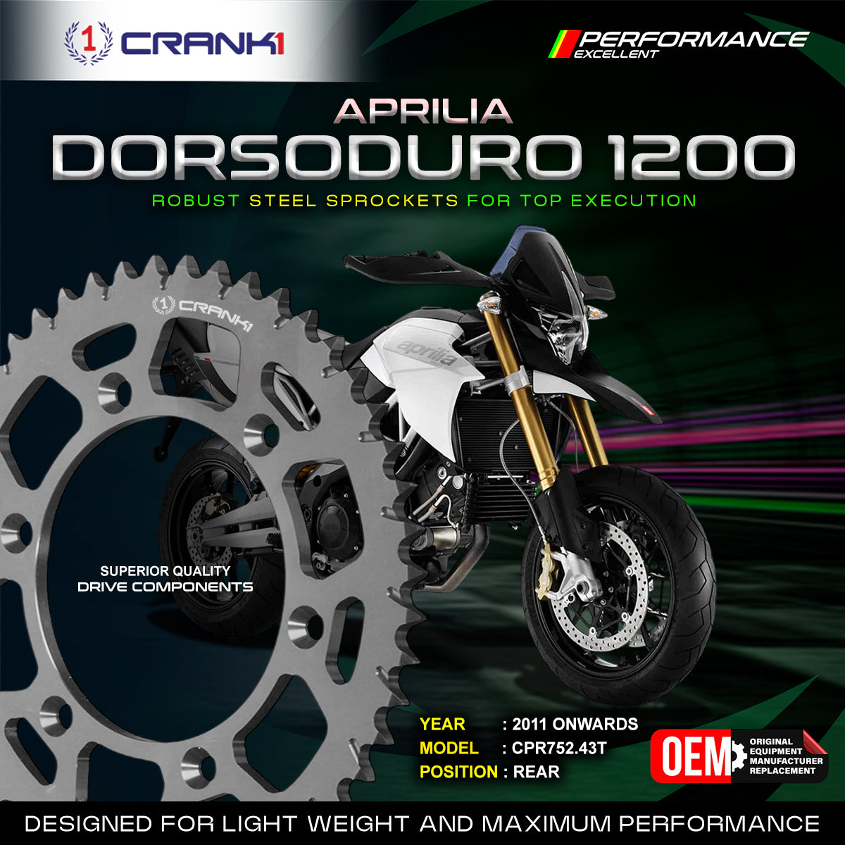Sprocket For Aprilia Dorsoduro 1200 (2011 Onwards) - Rear - CPR752.43T