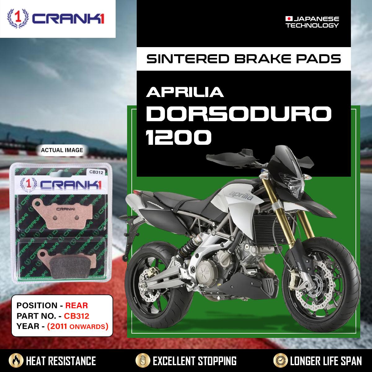 Sintered Brake Pads For Aprilia Dorsoduro 1200 (2011 Onwards) - Rear - CB312