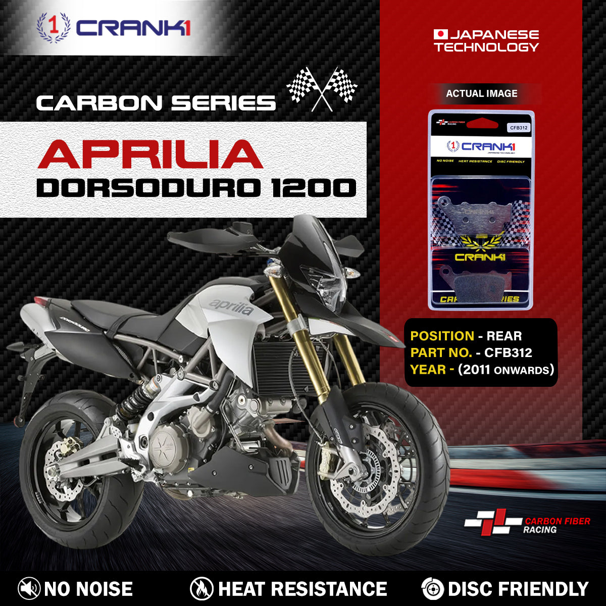 Carbon Brake Pads For Aprilia Dorsoduro 1200 (2011 Onwards) - Rear - CFB312