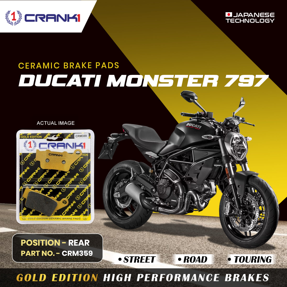 Ceramic Brake Pads For Duacti Monster 797 - Rear - CRM359