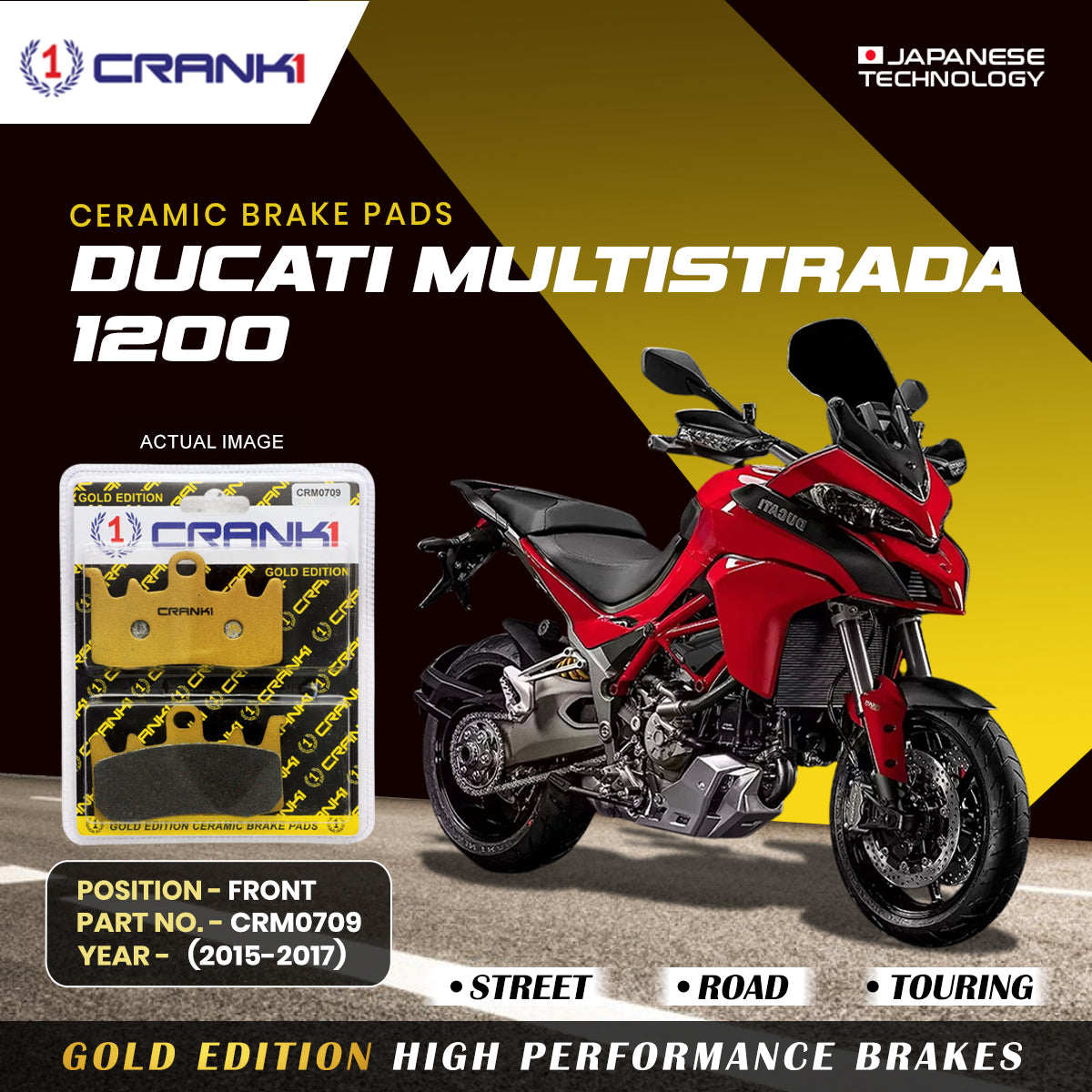 Ceramic Brake Pads For Ducati Multistrada 1200 (2015-2017) - Front - CRM0709 - 2 Sets | Smooth Braking | Heat Resistant | Long Life | Disc Friendly