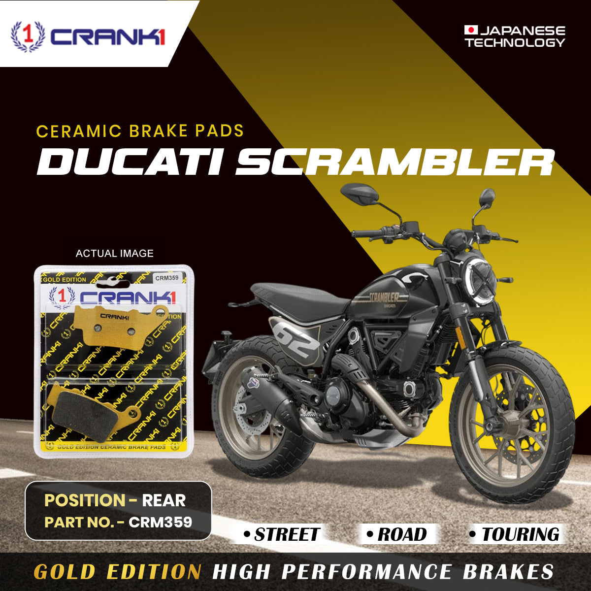 Ceramic Brake Pads For Ducati Scrambler - Rear - CRM359