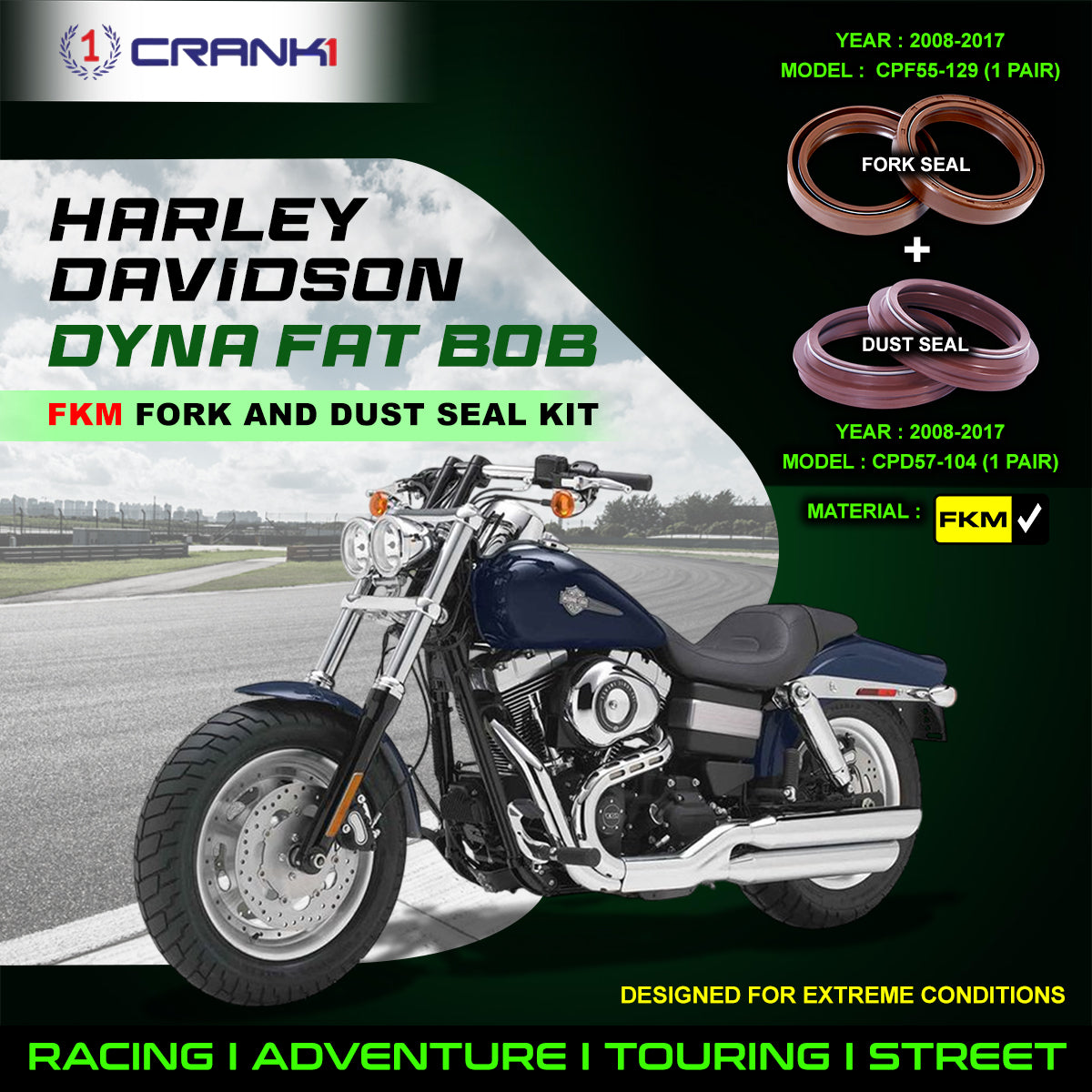 Fork And Dust Seals Kit For Harley Davidson Dyna Fat Bob (2008-2017)