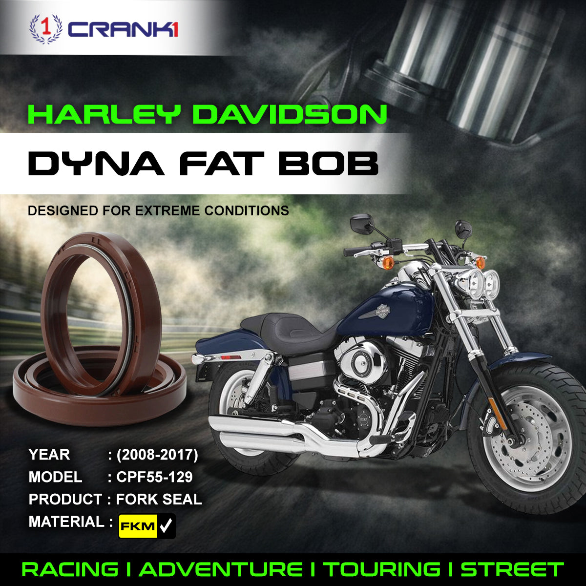 Fork Oil Seals Pair For Harley Davidson Dyna Fat Bob (2008-2017) - CPF55-129