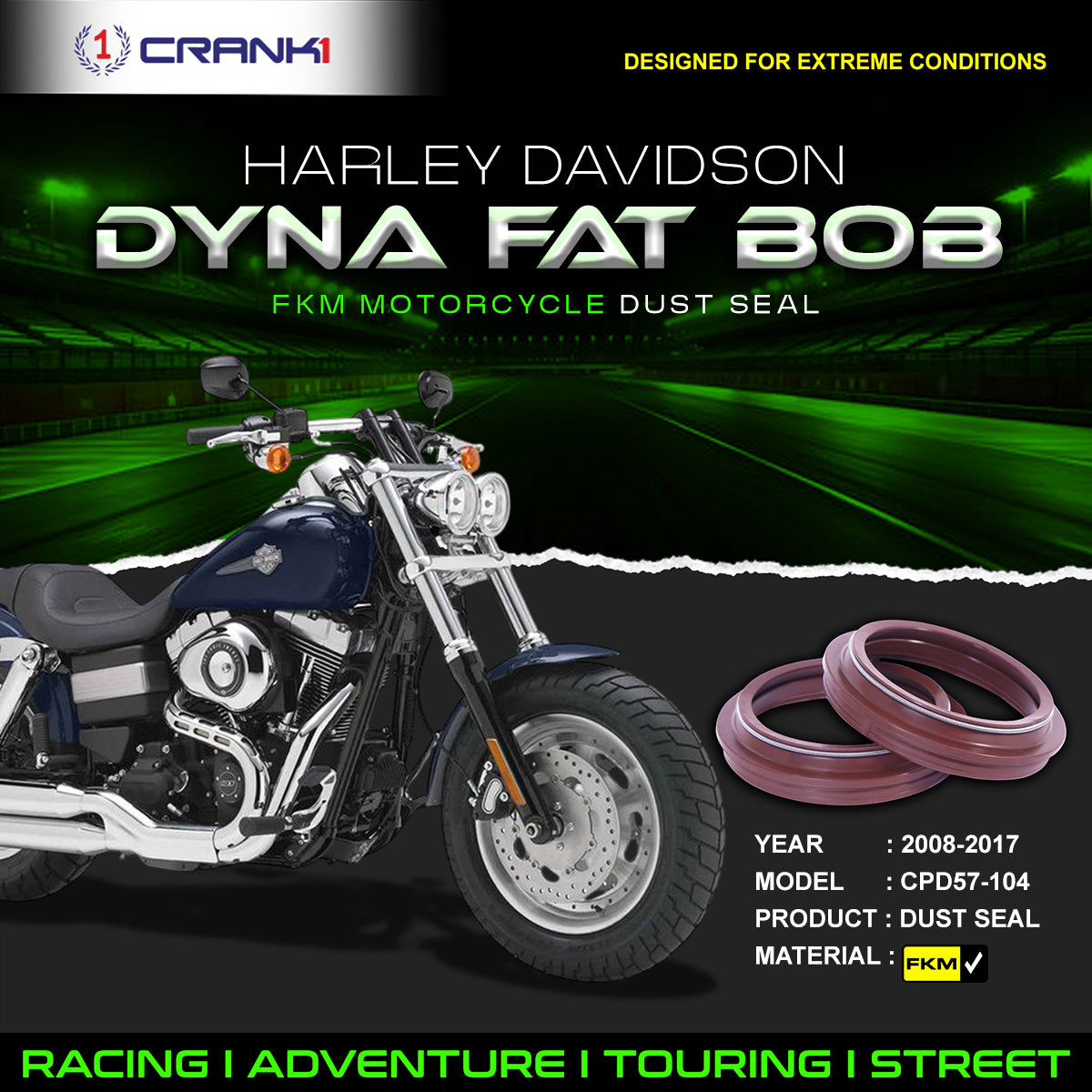 Fork Dust Seals Pair For Harley Davidson Dyna Fat Bob (2008-2017) - CPD57-104