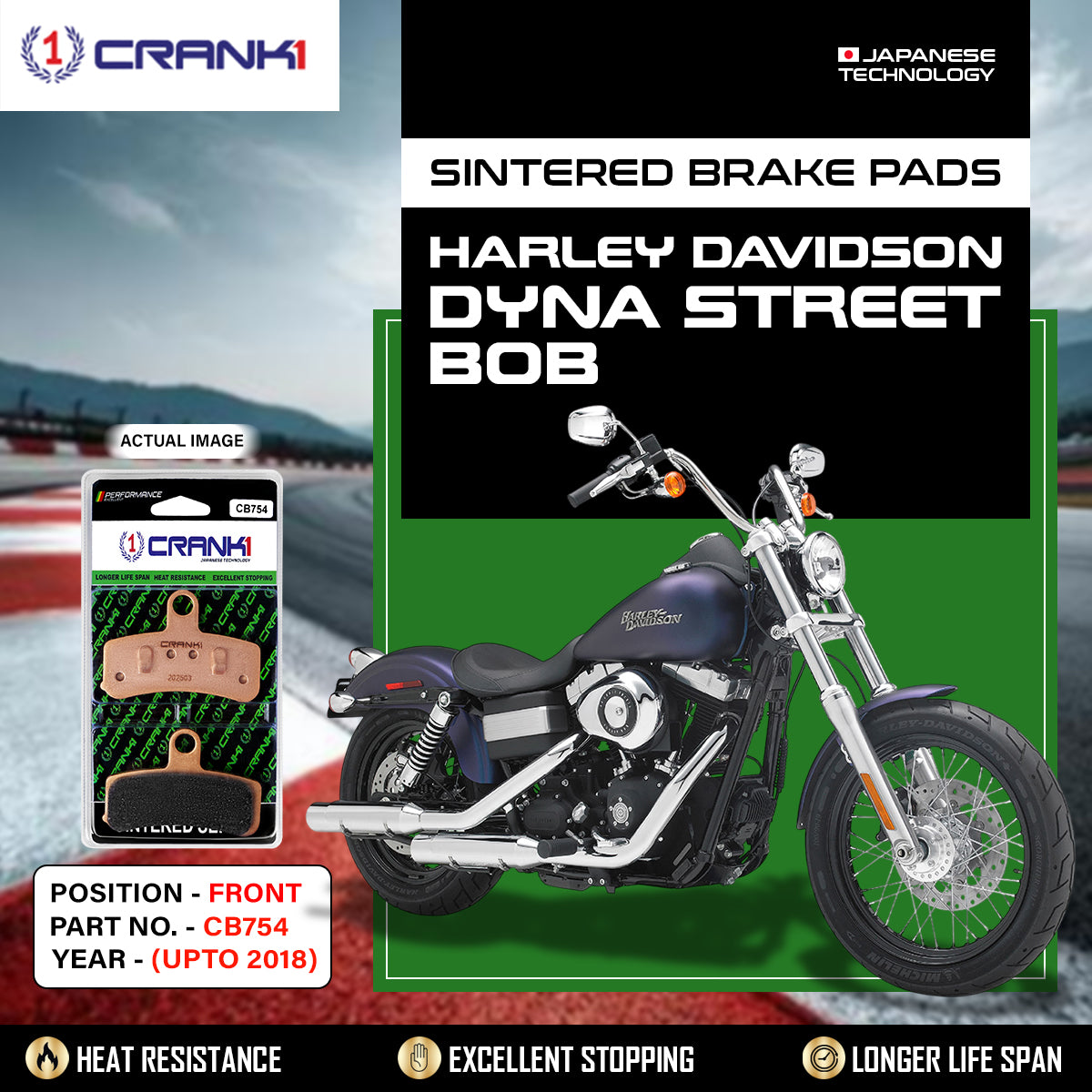 Sintered Brake Pads For Harley Davidson Dyna Street Bob (Upto 2018) - Front - CB754 - 1 Set