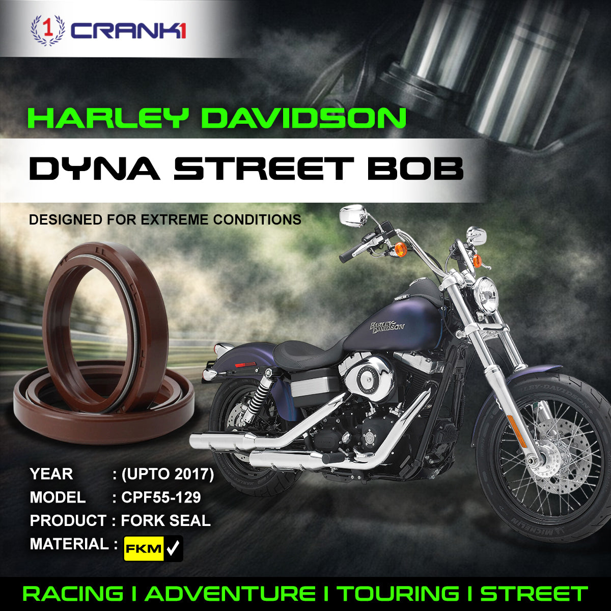 Fork Oil Seals Pair For Harley Davidson Dyna Street Bob (Upto 2017) - CPF55-129