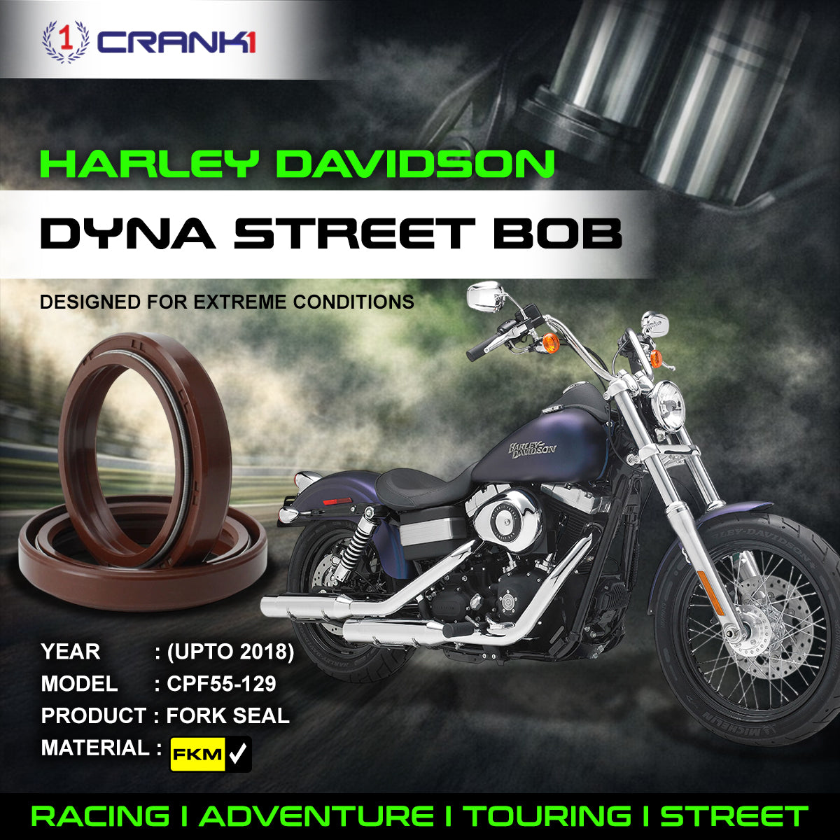 Fork Oil Seals Pair For Harley Davidson Dyna Street Bob (Upto 2018) - CPF55-129