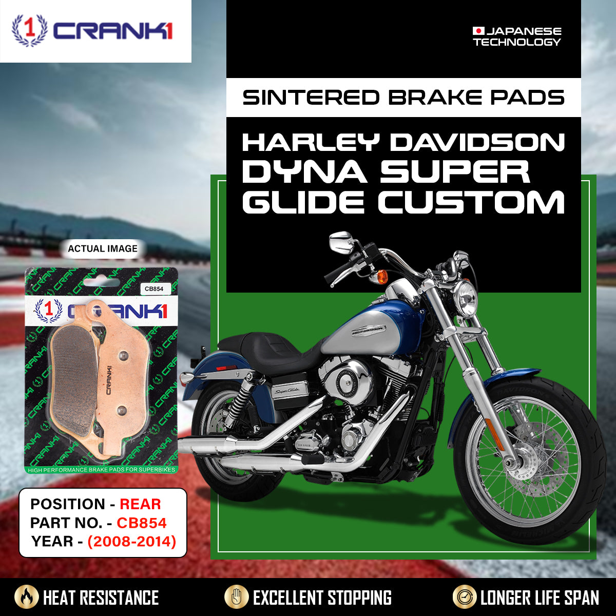 Sintered Brake Pads For Harley Davidson Dyna Super Glide Customs (2008-2014) - Rear - CB854