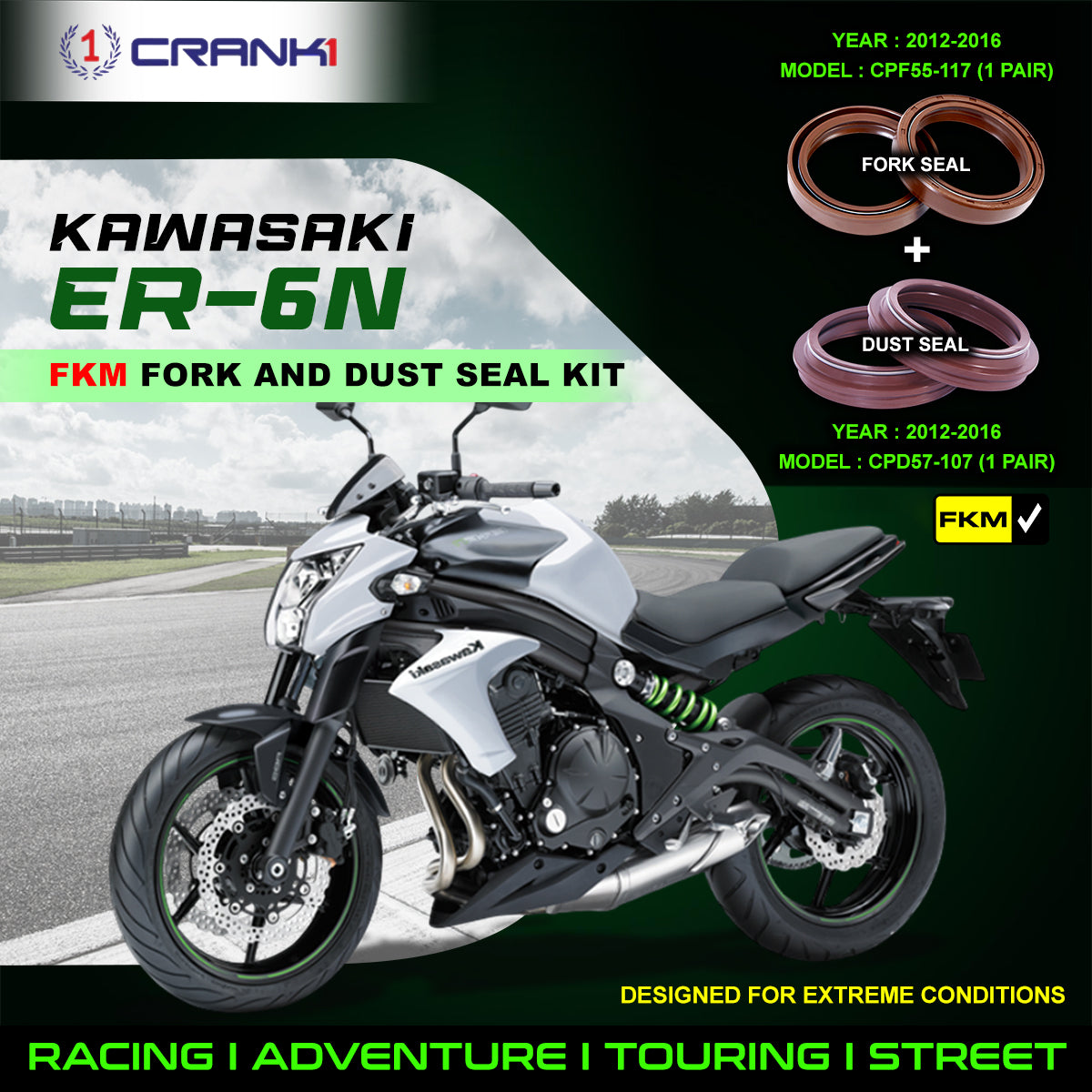 Fork And Dust Seals Kit For Kawasaki ER-6n (2012-2016)