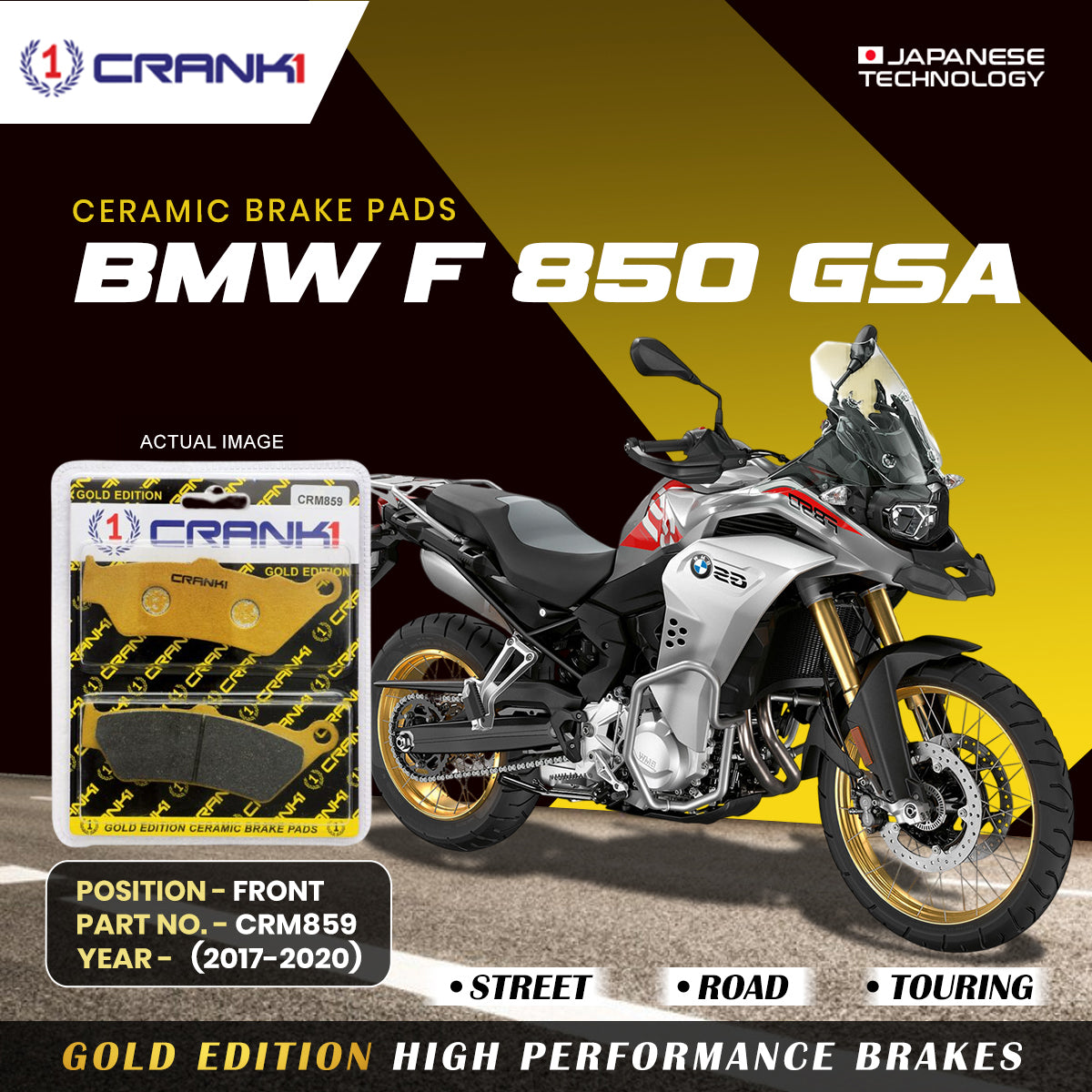Ceramic Brake Pads For BMW F850 GSA (2017-2020) - Front - CRM859 - 2 Sets | Smooth Braking | Heat Resistant | Long Life | Disc Friendly