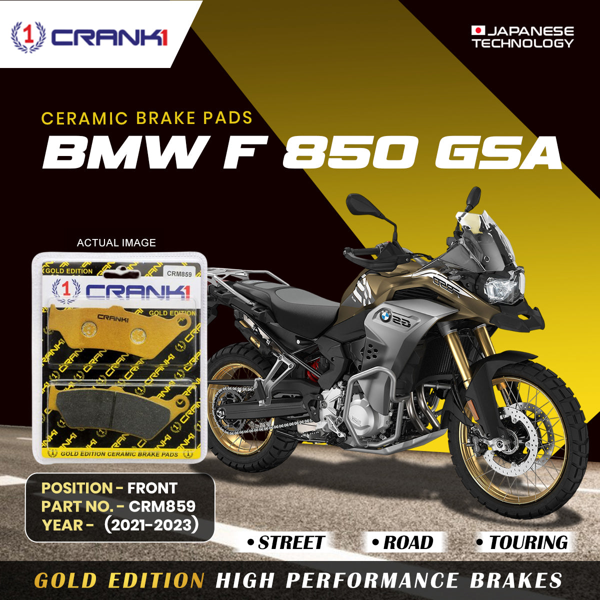 Ceramic Brake Pads For BMW F850 GSA (2021-2023) - Front - CRM859 - 2 Sets | Smooth Braking | Heat Resistant | Long Life | Disc Friendly